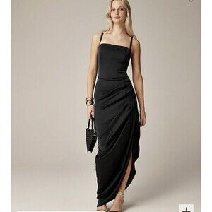J Crew Black Maxi Slip Dress Sz 14 Large Formal Party Gala Sexy Siren NWT